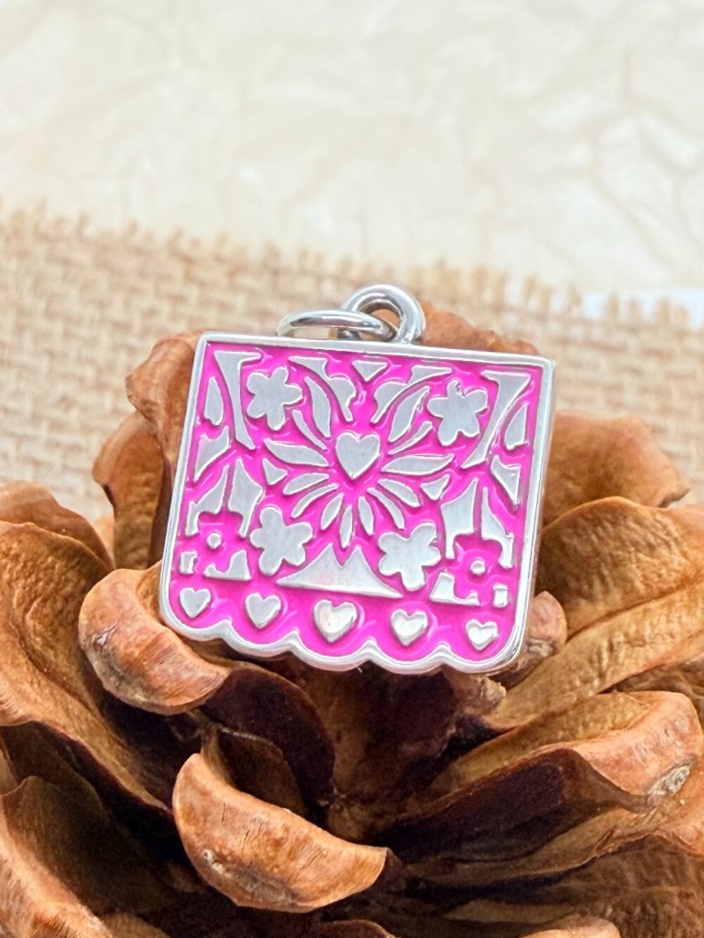 James Avery Pink Enamel Papel Picado Charm Sterling Silver Fiesta